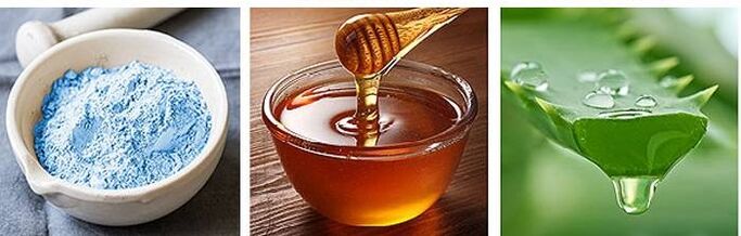 blue mud, honey and aloe juice to treat back pain